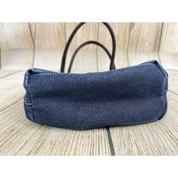 Vtg Y2K Small Denim Handbag Faux Leather Lace Up Front Blue Jean Shoulder Bag - Picture 7 of 15
